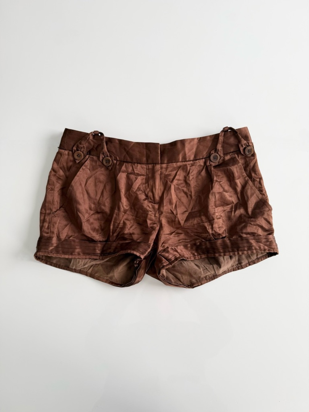 BCBG 100% silk brown low rise mini shorts